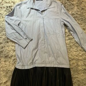 Zara Women's Light Blue and Black Pleated Dress